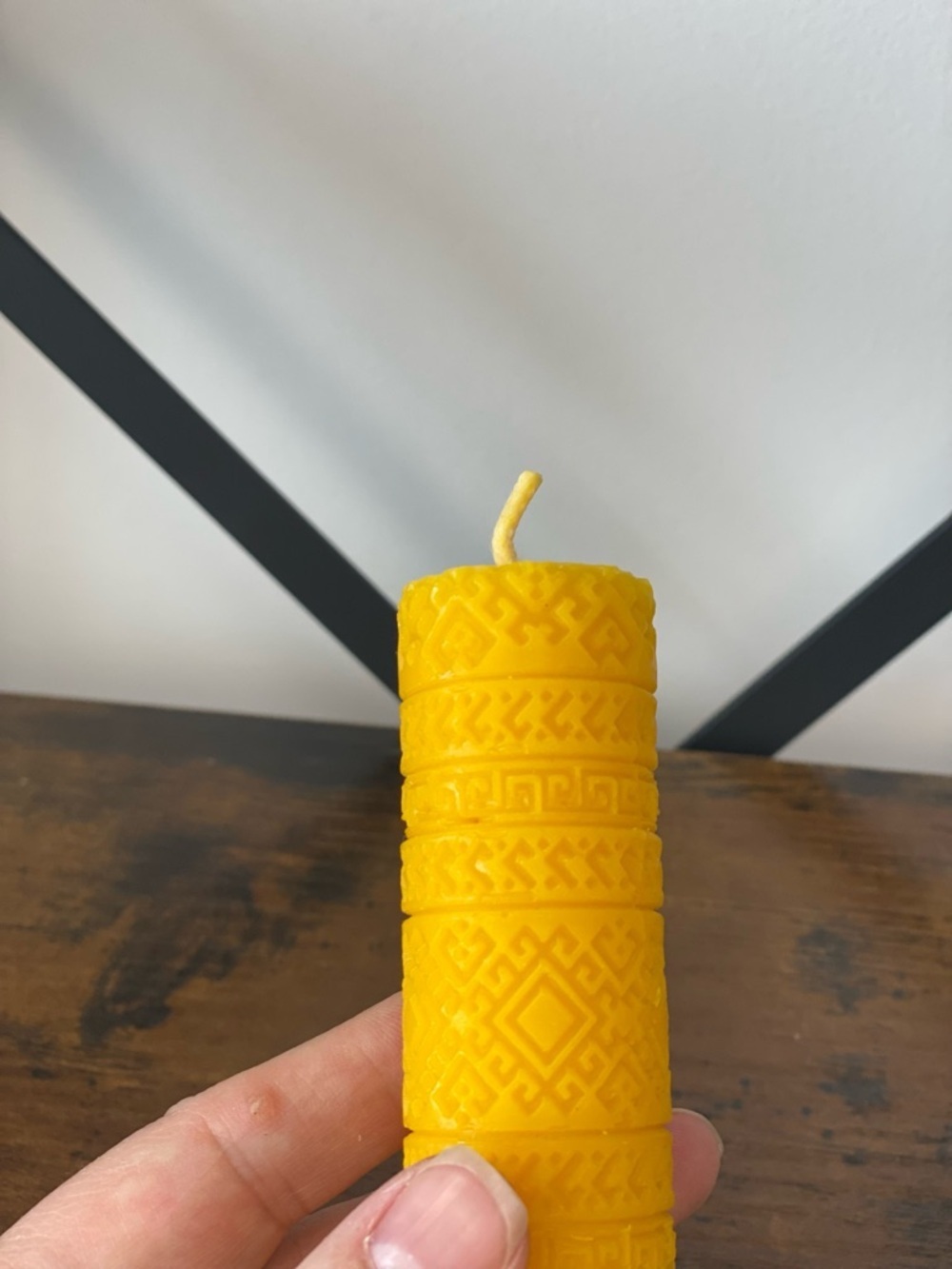 Bee wax Textured Yellow Pillar Candle